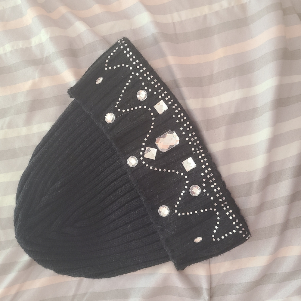 Black Embellished Knit Headband
